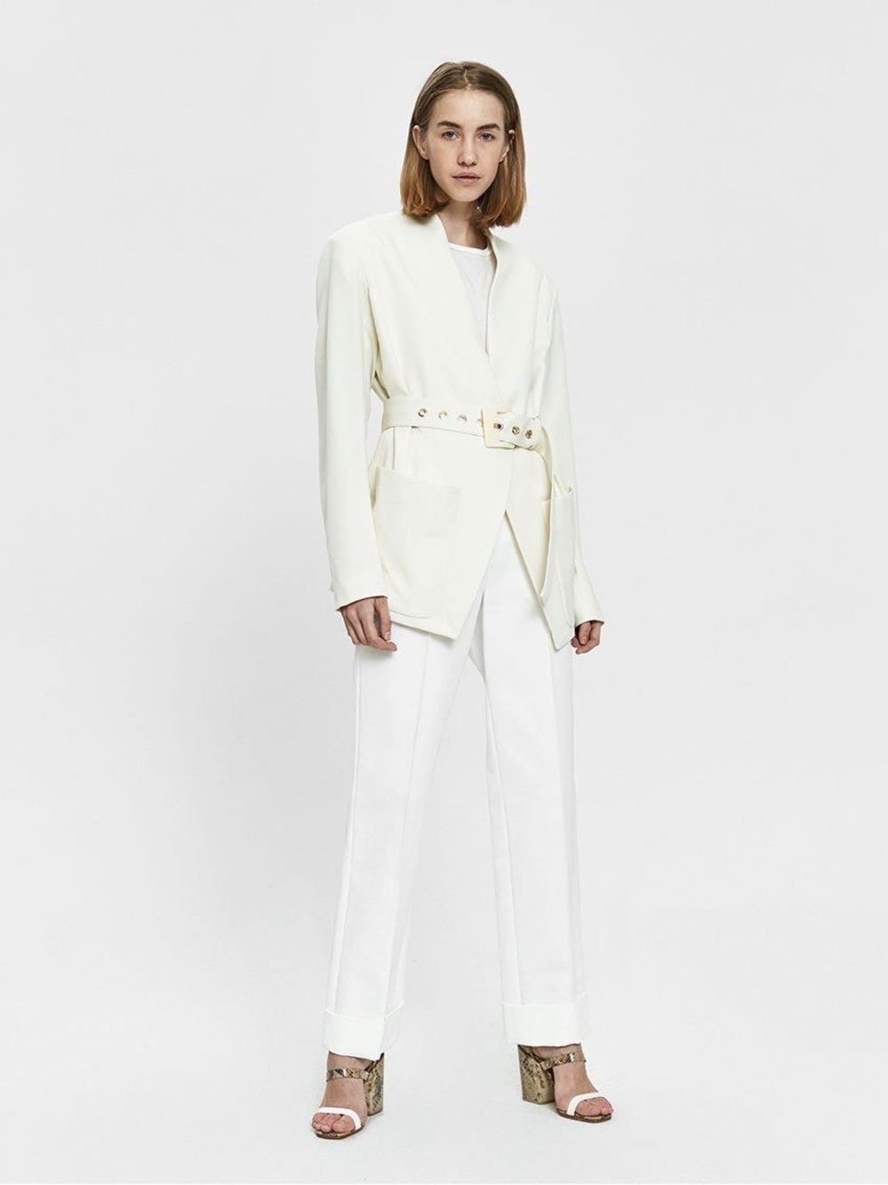 Rachel Comey Ivory Linen Belted Jacket Gold Grommet Belt